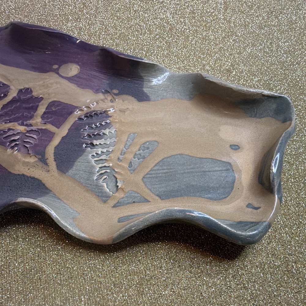Vessels of Honor Handmade Hand Painted Art Pottery Ceramic Tray Purple Gray - Picture 2 of 8